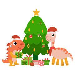 Dinosaur christmas happy new year, Dino clipart