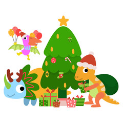 Naklejka premium Dinosaur christmas happy new year, Dino clipart
