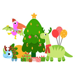 Obraz na płótnie Canvas Dinosaur christmas happy new year, Dino clipart