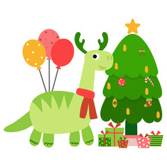 Obraz premium Dinosaur christmas happy new year, Dino clipart
