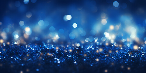Dark Blue and Glowing Particle Abstract Background Sparkling Blue Background with blue shining particles and Winter's Glowing Blue Bokeh blured background Ai Generative