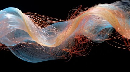 Delicate filaments of fiber optics, weaving through a translucent matrix, carrying information with graceful precision