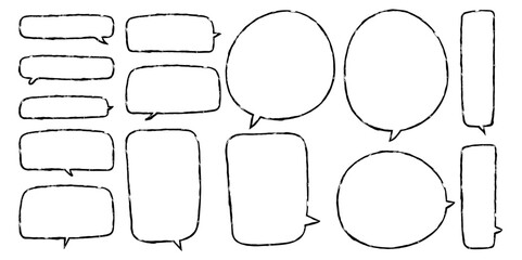 Black and white vector speech bubble set. Hand drawn doodle sketch style speech bubble.