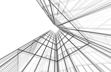 Modern building architectural drawing 3d illustration