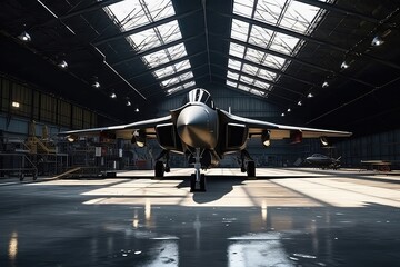 Military Aircraft Inside Hangar, Ready For Action - obrazy, fototapety, plakaty