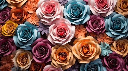  a large group of colorful paper flowers on a wall of flowers.  generative ai