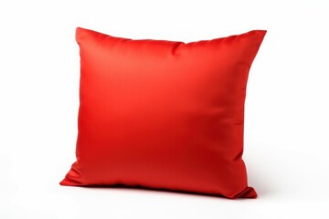 Red bright pillow isolated on white background. Cushion fabric over cloth comfort. Generate Ai