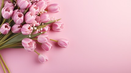 Fototapeta na wymiar a bouquet of pink tulips on a pink background. generative ai