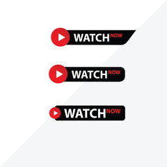 Watch now buttons. Play video button set. Watch video now button for web site. UI element. Vector illustration eps editable 