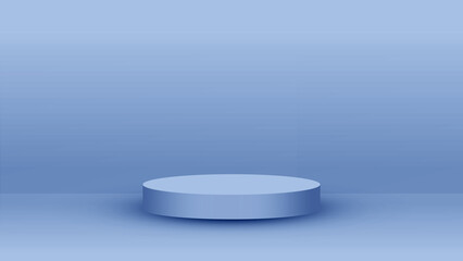One blue pastel round pedestal podium that rounded edges.For place goods,cosmetics,cartoon model,design fashion,food,drink,fruit or technical tools advertising.3D illustration.