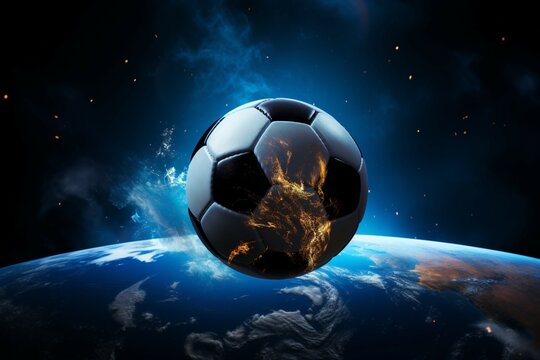 Soccer ball in the cosmic night sky, an abstract space themed wallpaper