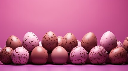  a group of eggs sitting in a row on a pink surface.  generative ai