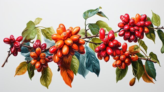  a painting of a branch with red berries and green leaves.  generative ai