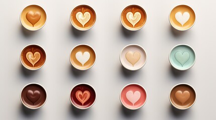  a set of nine cups with different shapes and hearts in them.  generative ai