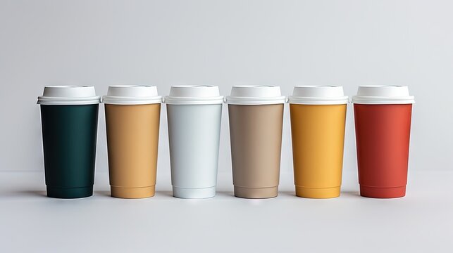  a row of different colored coffee cups sitting next to each other.  generative ai