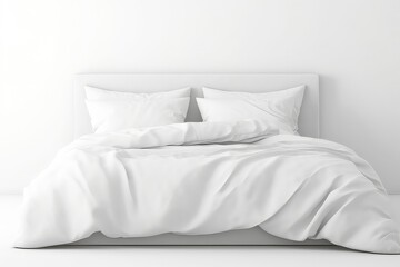 Fototapeta na wymiar Blank White Bed Mockup, Isolated With Pillows And Blankets