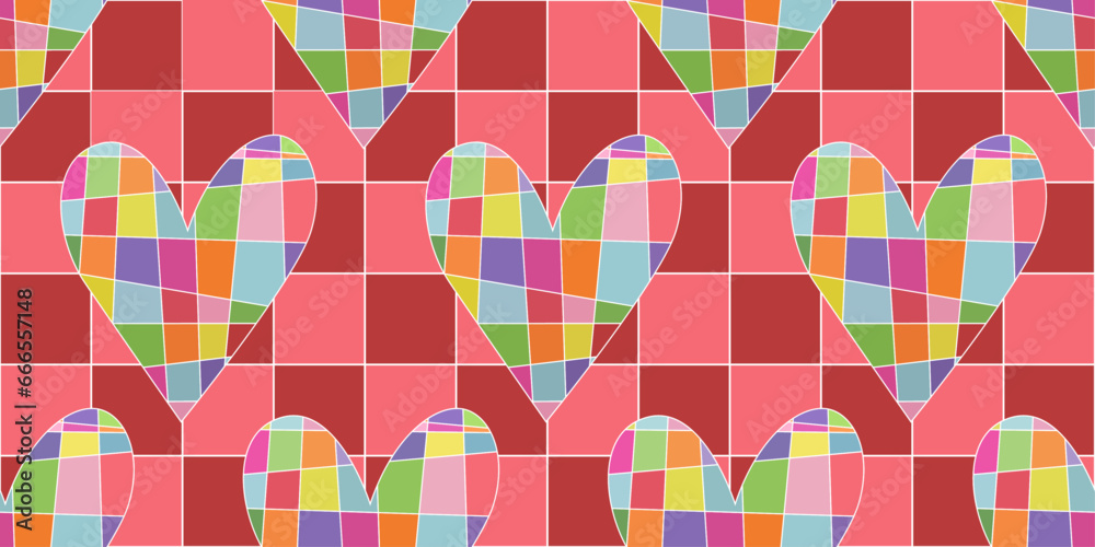Aufkleber mosaic hearts, colored square mosaic rectangles. background of casual hearts. for print and seamless