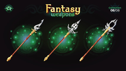 Fantasy Spear Collection for Fantasy RPG and Medieval games -Vector Illustration 