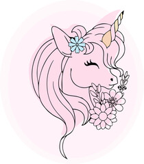  linear drawing of a unicorn