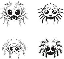 Cute smiling black spider icon isolated on white background Animal character for the elements of designs to celebrate Halloween party event  Flat design vector illustration