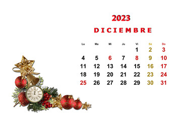 Diciembre, mes, Fondo blanco, adorno navideño - obrazy, fototapety, plakaty
