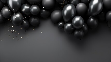  a bunch of black balloons with gold confetti on them.  generative ai