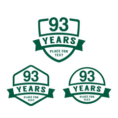 93 years anniversary celebration logotype. 93rd anniversary logo collection. Set of anniversary design template. Vector illustration.
