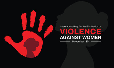 International Day for the Elimination of Violence Against Women design. It features a stop hand sign with silhouette of a woman. Vector illustration - obrazy, fototapety, plakaty