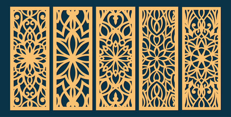 Laser cut arabian grating templates set, window grill with arabesque pattern, vector	 - obrazy, fototapety, plakaty