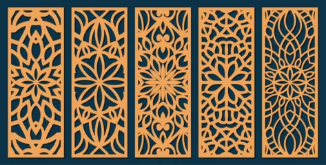 Deurstickers Set of laser cut templates with geometric pattern. For metal cutting, wood carving, panel decor, paper art, stencil or die for fretwork, card background design. Vctor illustration  © Laiju Akter