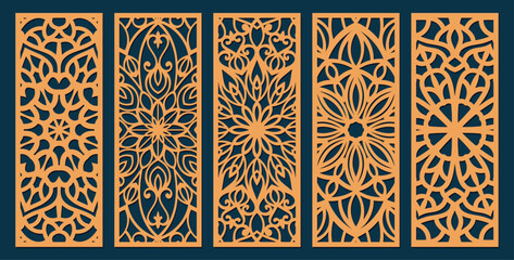 Laser cut panel, geometric islamic pattern. CNC cutting, wall art, home interior decor, room privacy screen. Paper art, card background. Arabic ornament. Vector illustration