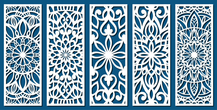 Laser cut arabian grating templates set, window grill with arabesque pattern, vector	