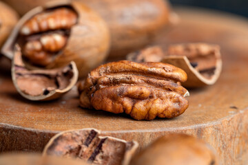 Pecan in a shell on the table