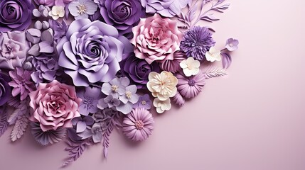 a bunch of flowers that are on a pink background with purple and white flowers.  generative ai