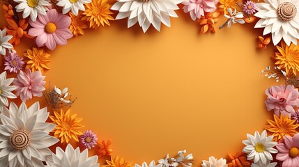  a picture of a bunch of flowers on a yellow background.  generative ai