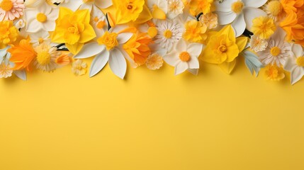  a yellow background with white and yellow flowers on it's sides.  generative ai