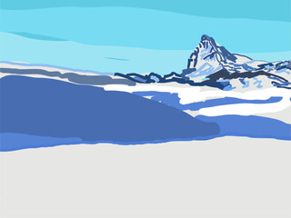 Matterhorn view from train, line art drawing