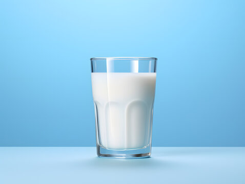 Glass of milk 3D object mock up isolated on  blue background 