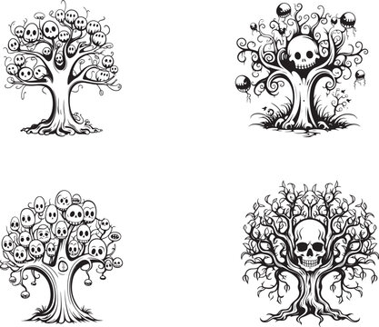 halloween concept illustration tree vector with scary skulls isolated on white background 