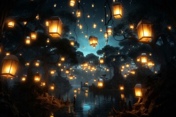 Lanterns illuminating the darkness. Generative AI