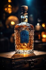 Bouteille de Rhum/Whisky sur Fond Bois ambiance Vintage