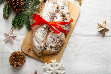 Top view of  Homemade Christmas loaf with raisins