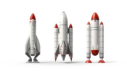 Modern space rocket set Spaceships launch futuristic shuttle on a white background  - Powered by Adobe