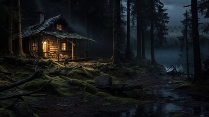 Lone cabin in the woods. Cabin Porn - obrazy, fototapety, plakaty