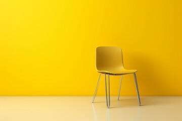 Minimalistic yellow chair on plain yellow background, isolated. Generative AI