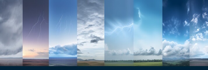 Photos of sky during different weather collage - Powered by Adobe