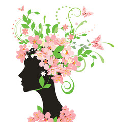 silhouette of a girl with flowers