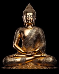 Golden buddha statue isolated on black background
