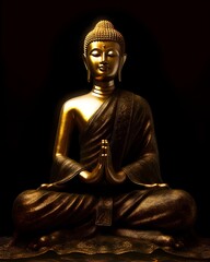 Fototapeta premium Golden buddha statue isolated on black background