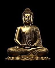 Golden buddha statue isolated on black background - obrazy, fototapety, plakaty
